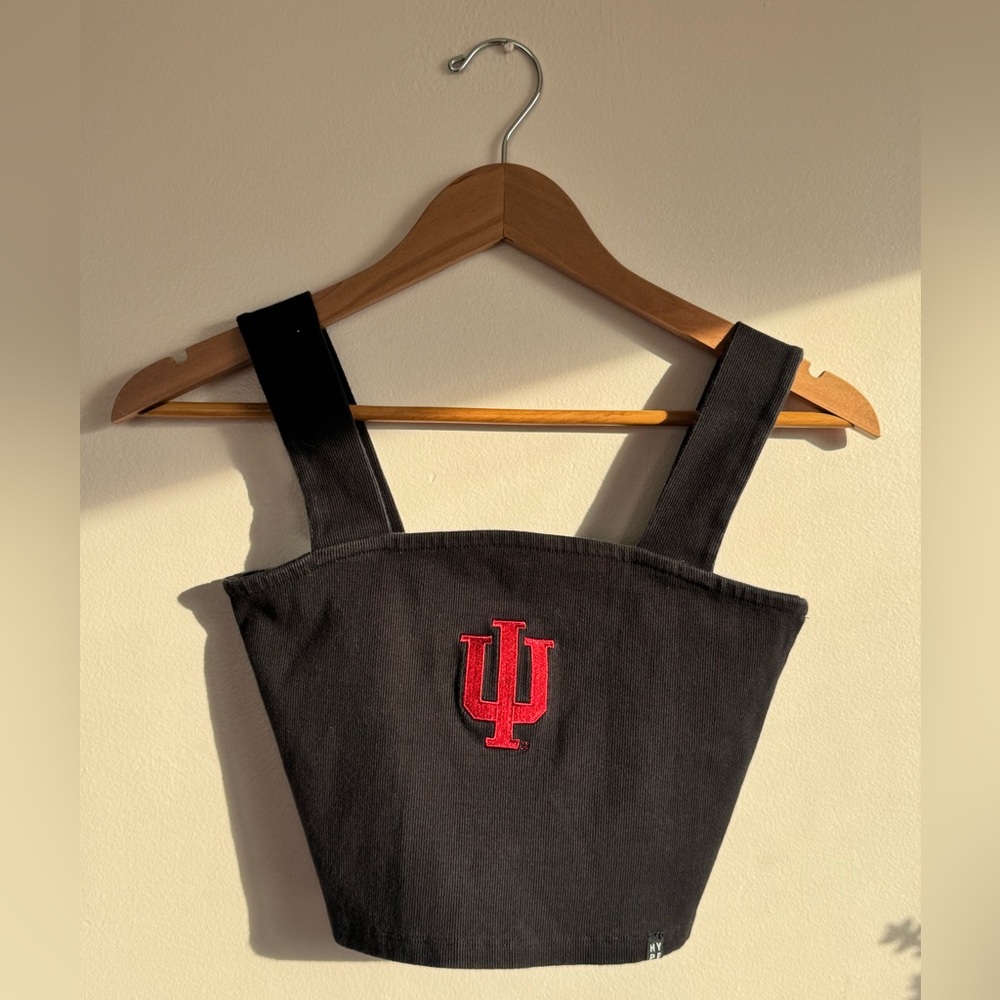 Hype & Vice Indiana University Hoosiers Half-Time Black Ribbed Cropped Tank - S